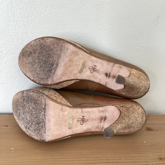 Cole Haan High Heels Pumps Size 9 Nike Air Cork Platform Leather Peep Toe Shoe - Picture 10 of 12